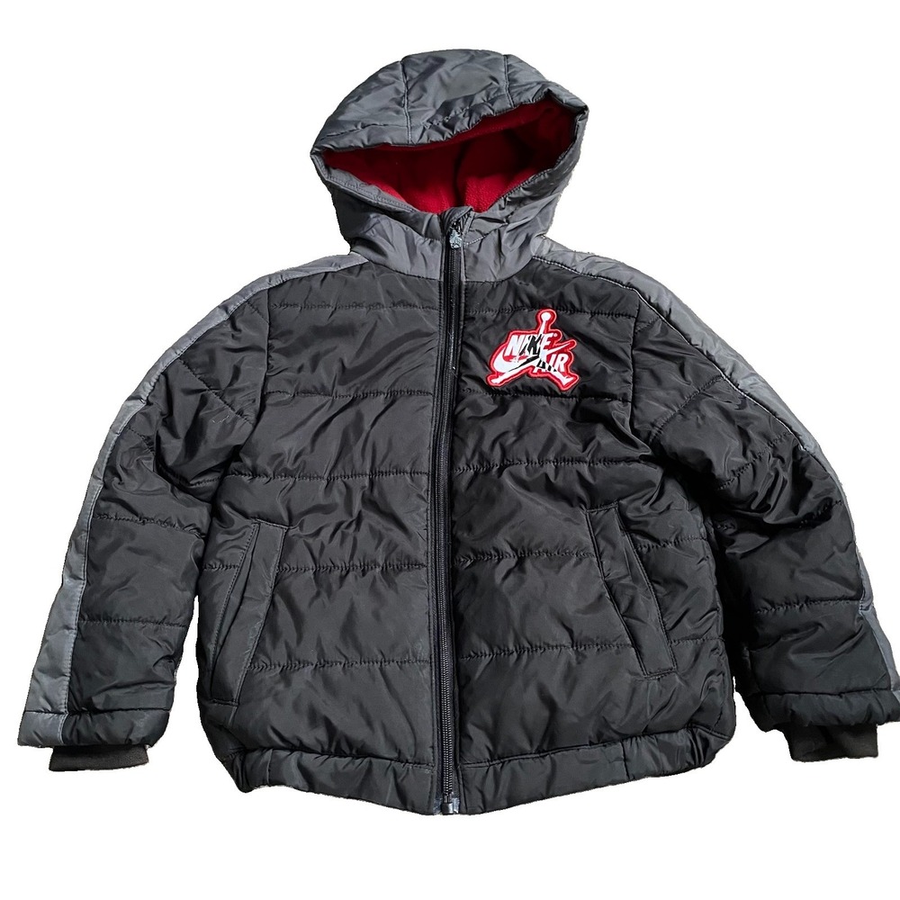 Nike Air Jordan Hooded Puffer Boys 3-4/104cm Black Gray Winter Lined Fleece